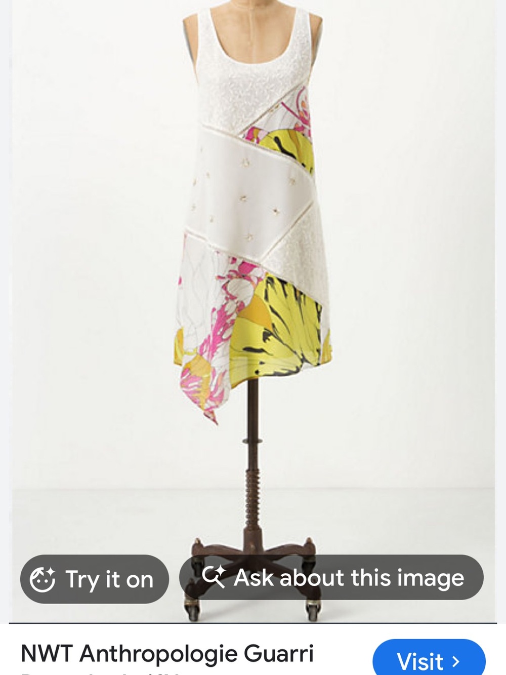 Anthropologie Cream, Lime & Pink Patchwork High-Low Dress - Picture 4 of 8